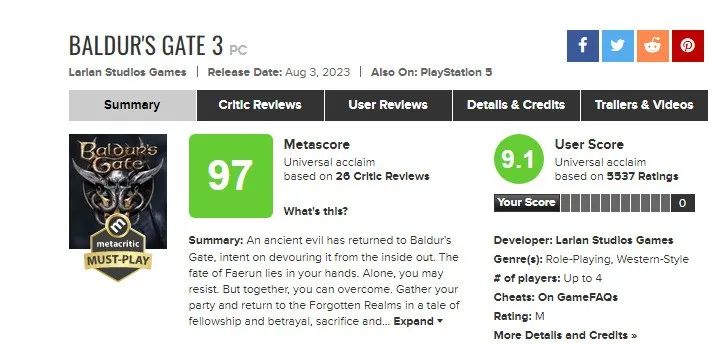 超越《王国之泪》的游戏出现了？M站媒体均分97，今年最佳！