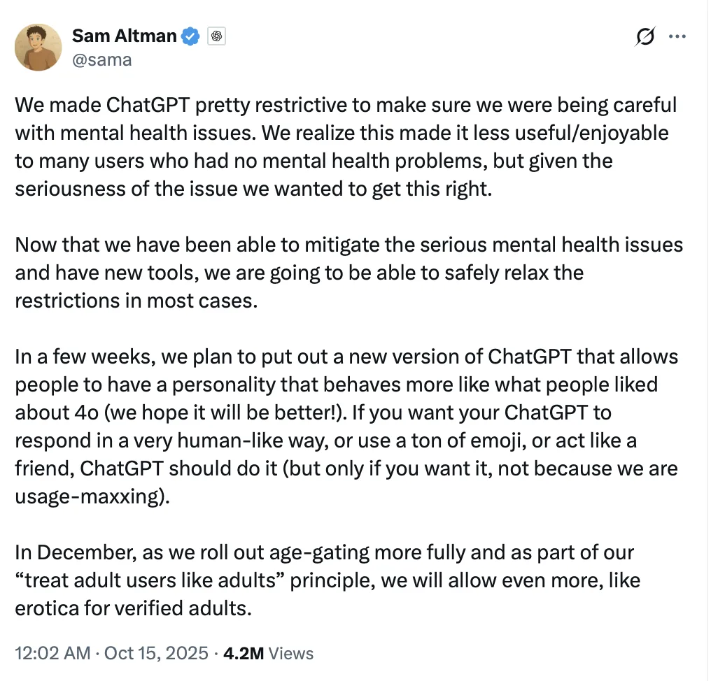 OpenAI或“解禁”成人内容，是福是祸？