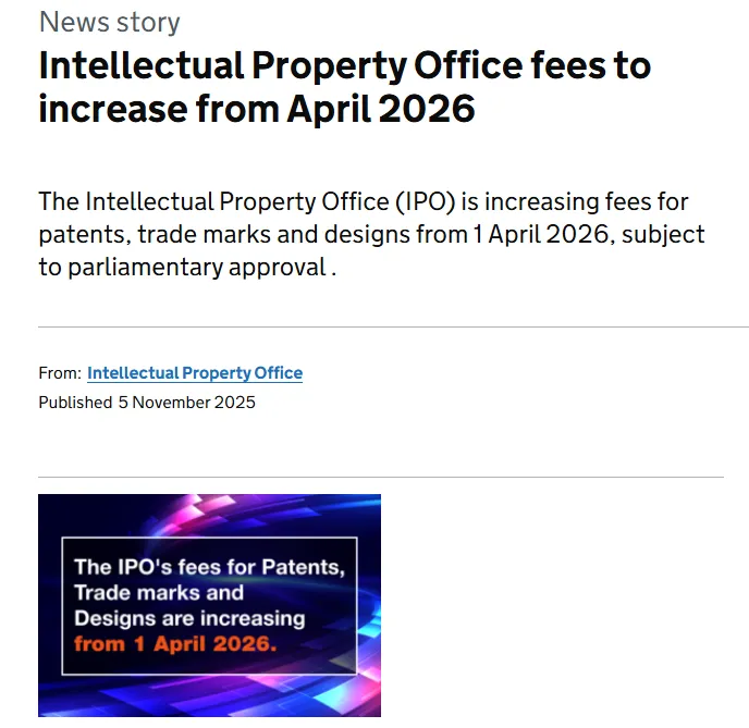重磅！2026年4月1日起，英国商标和专利官费上涨25%